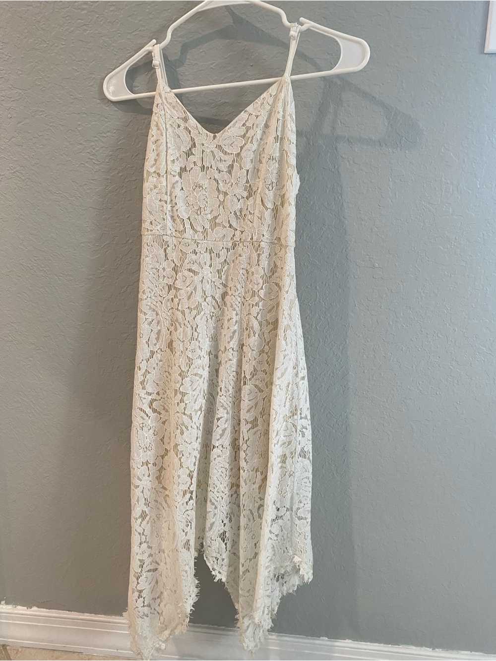 Ivory Lace Spaghetti Strap Midi Dress